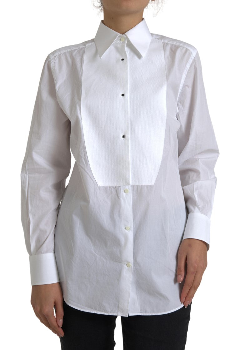 Cotton Collared Long Sleeves Shirt White-Dolce & Gabbana-LabelTerrace.com