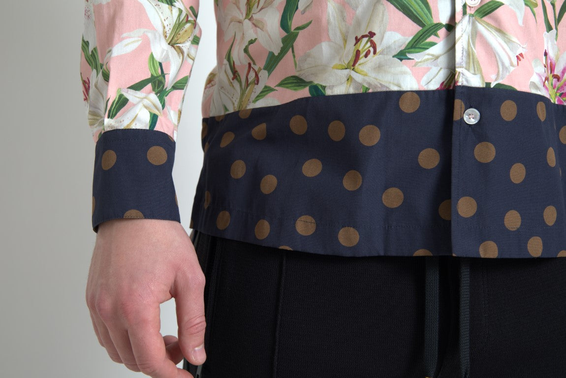 Cotton Polka Dot Lily Print Collared Shirt-Dolce & Gabbana-LabelTerrace.com