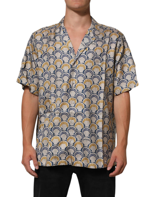 Cream Cotton Silk Hawaii Scallop Shell Print Shirt-Dolce & Gabbana-LabelTerrace.com