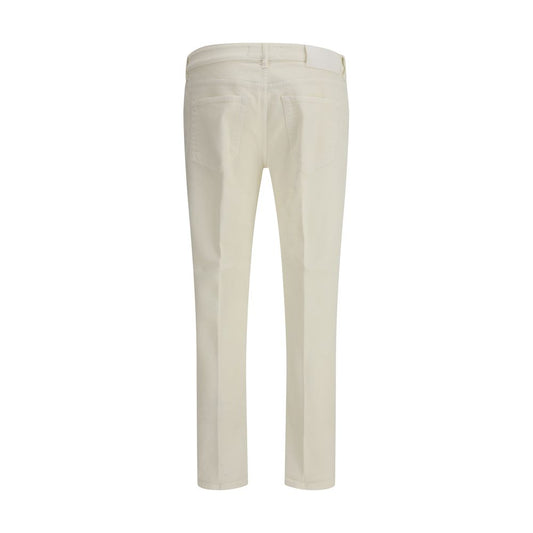 Cream Cotton Slim Fit Jeans