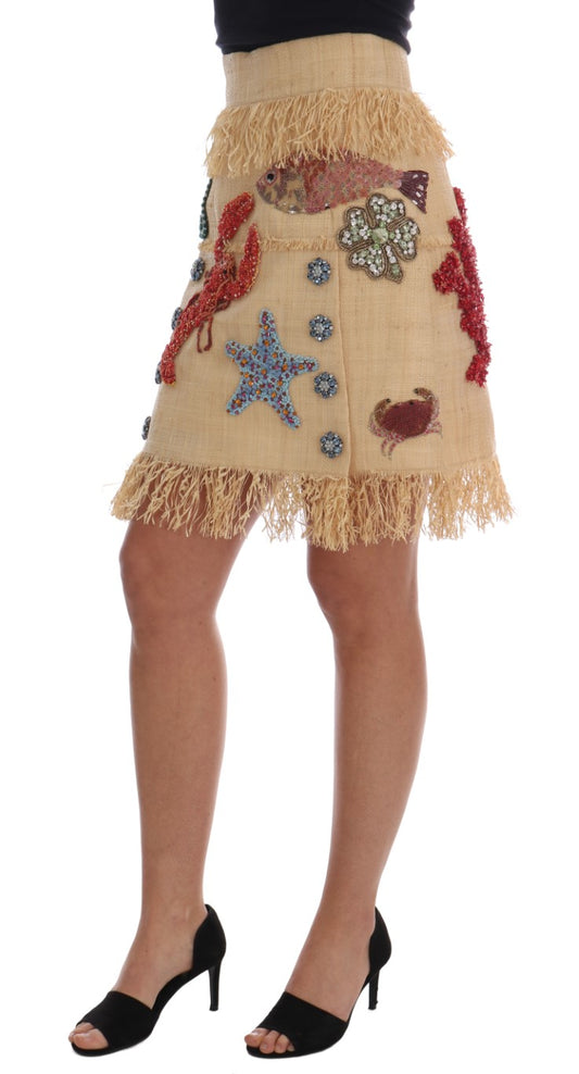 Crystal Beige Palm Fiber Skirt-Dolce & Gabbana-LabelTerrace.com