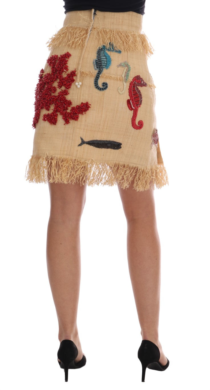 Crystal Beige Palm Fiber Skirt-Dolce & Gabbana-LabelTerrace.com