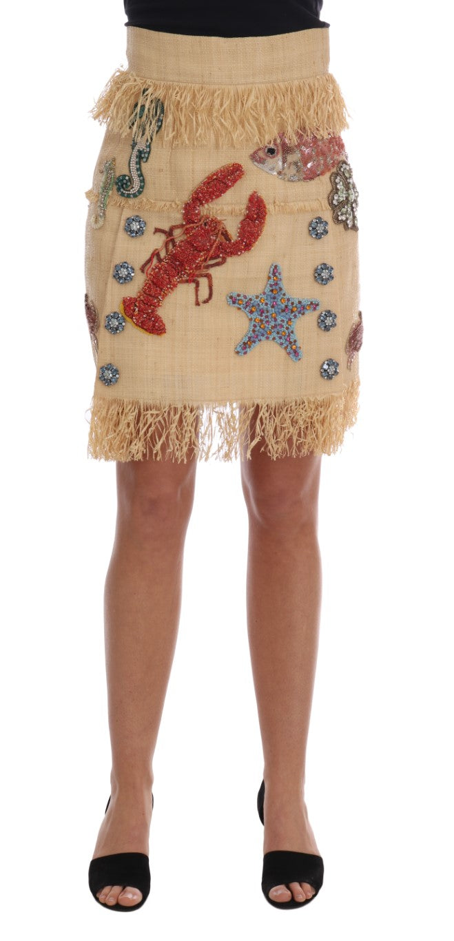 Crystal Beige Palm Fiber Skirt-Dolce & Gabbana-LabelTerrace.com
