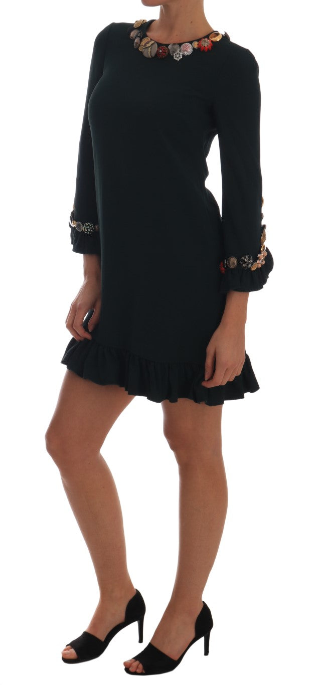 Crystal Green Stretch A-Line Short Dress-Dolce & Gabbana-LabelTerrace.com