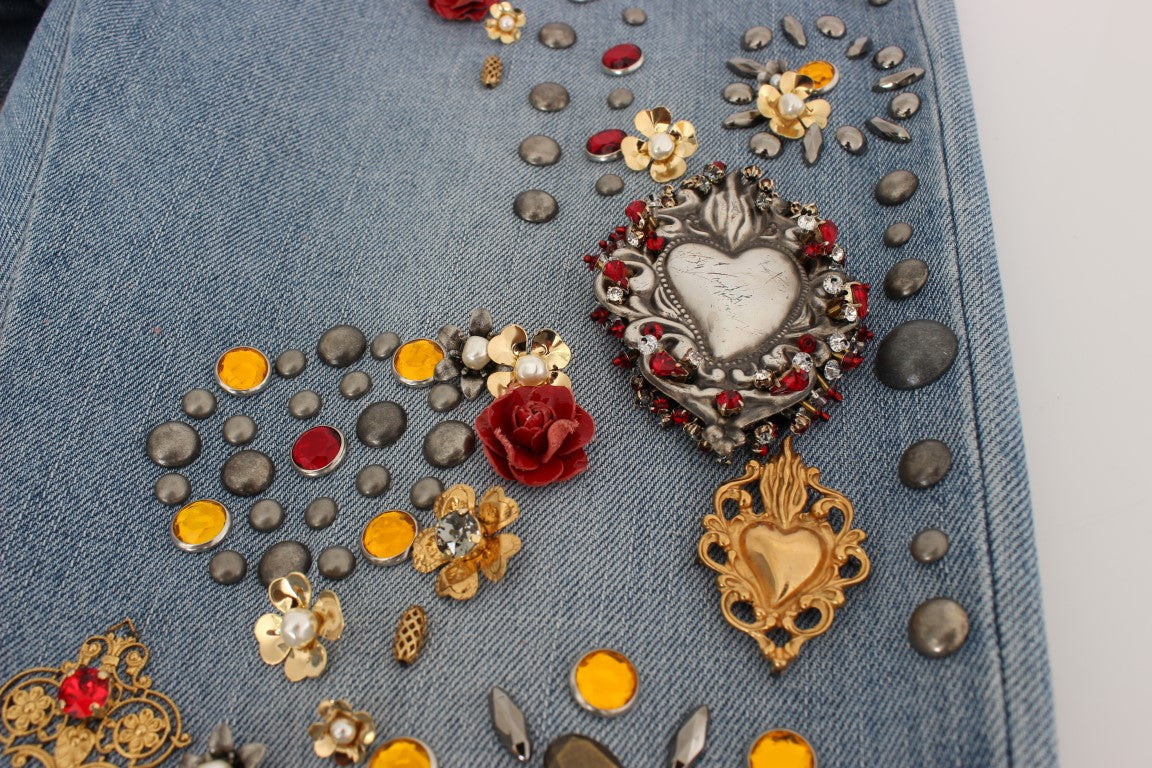 Crystal Roses Heart Embellished Jeans-Dolce & Gabbana-LabelTerrace.com