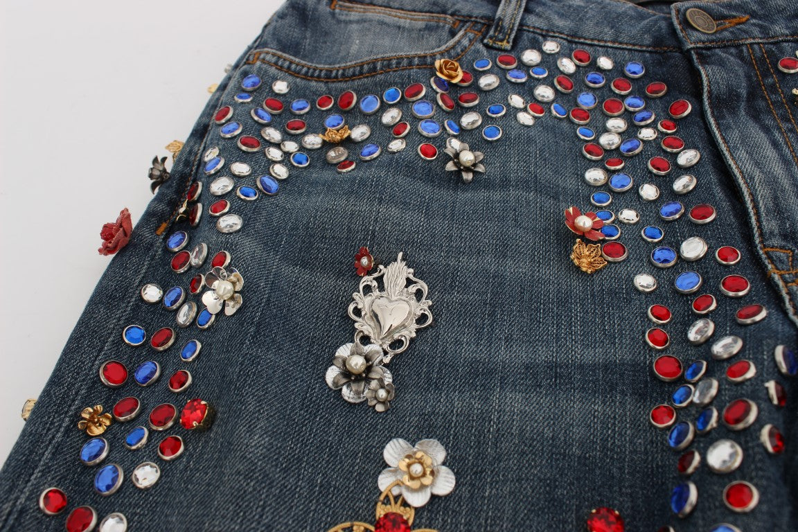 Crystal Roses Heart Embellished Jeans-Dolce & Gabbana-LabelTerrace.com