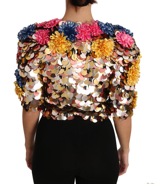 Crystal Sequined Floral Jacket Coat-Dolce & Gabbana-LabelTerrace.com