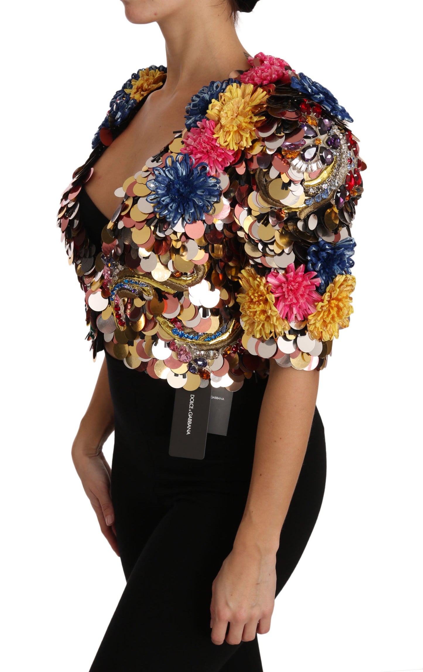 Crystal Sequined Floral Jacket Coat-Dolce & Gabbana-LabelTerrace.com