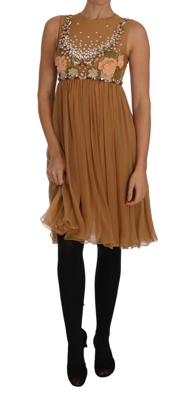 Crystal Silk Gold A-Line Gown Dress-Dolce & Gabbana-LabelTerrace.com