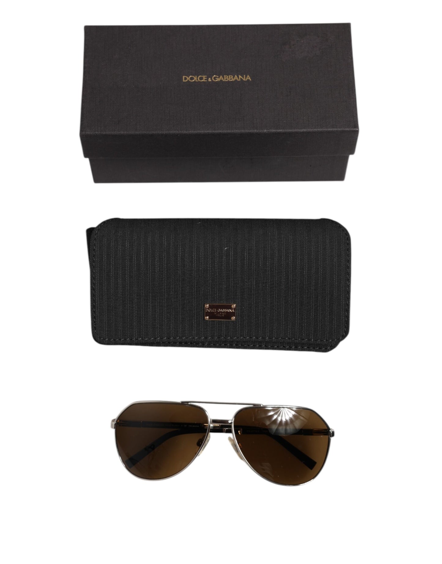 DG2073 Silver Steel Classic Pilot Brown Lens Sunglasses-Dolce & Gabbana-LabelTerrace.com
