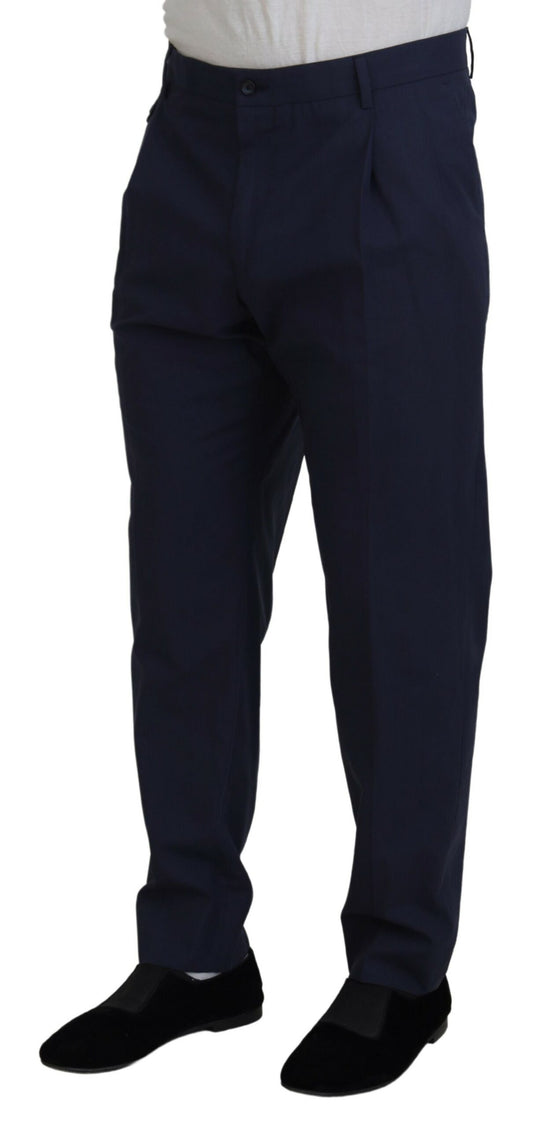 Dark Blue Cotton Chino Formal Pants-Dolce & Gabbana-LabelTerrace.com