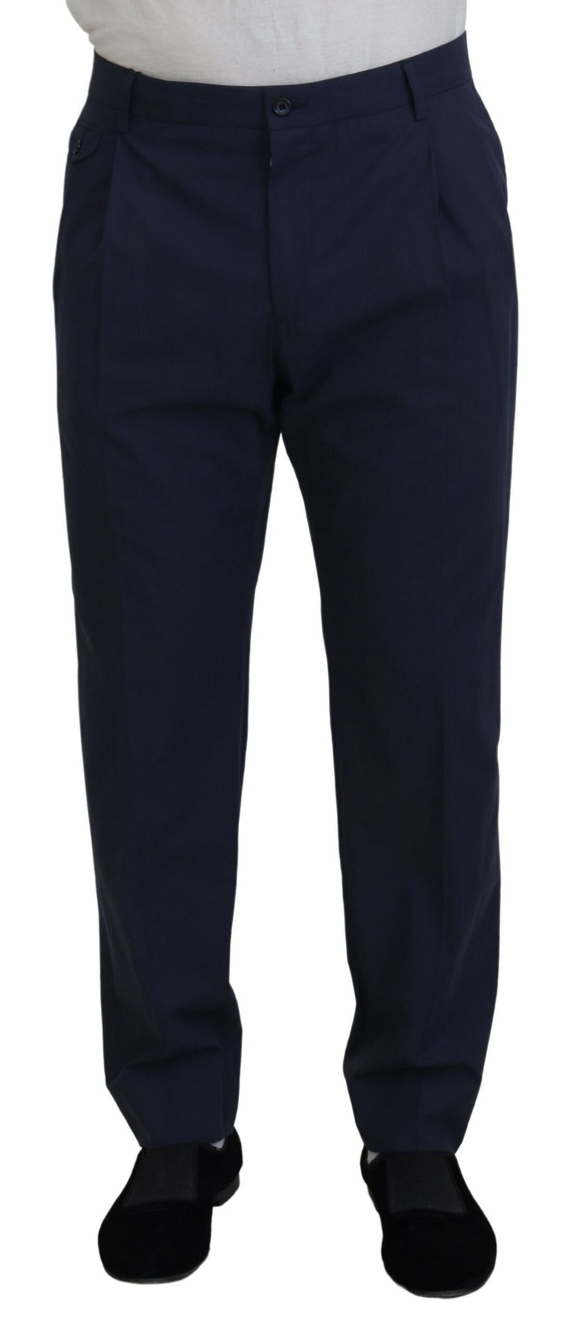 Dark Blue Cotton Chino Formal Pants-Dolce & Gabbana-LabelTerrace.com