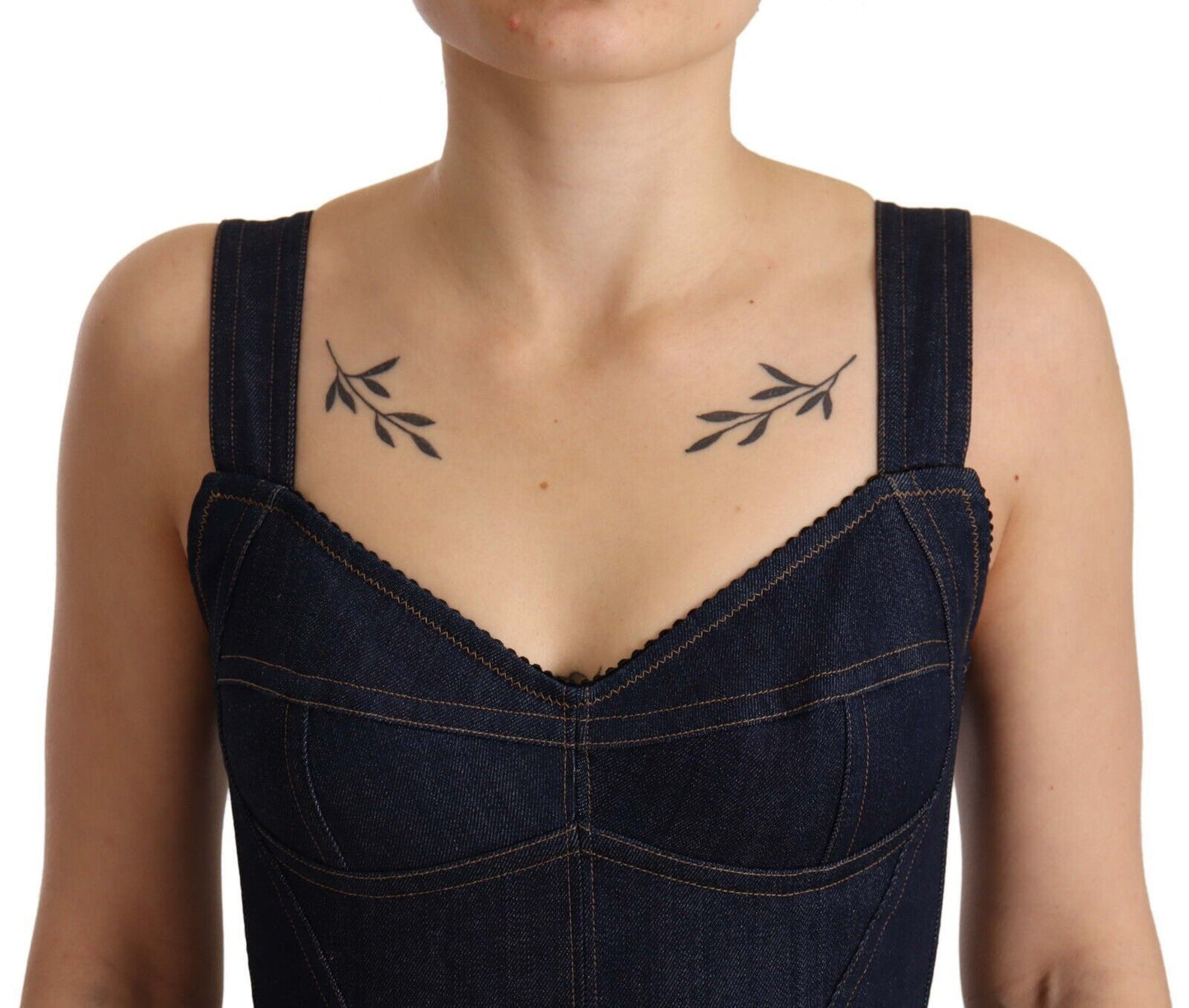 Dark Blue Cotton Denim Sheath Midi Dress-Dolce & Gabbana-LabelTerrace.com