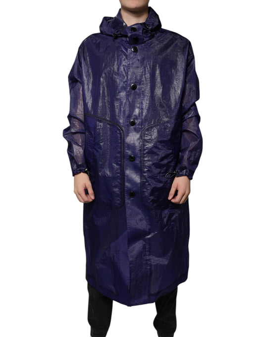 Dark Blue Cotton Hooded Men Raincoat Jacket-Dolce & Gabbana-LabelTerrace.com