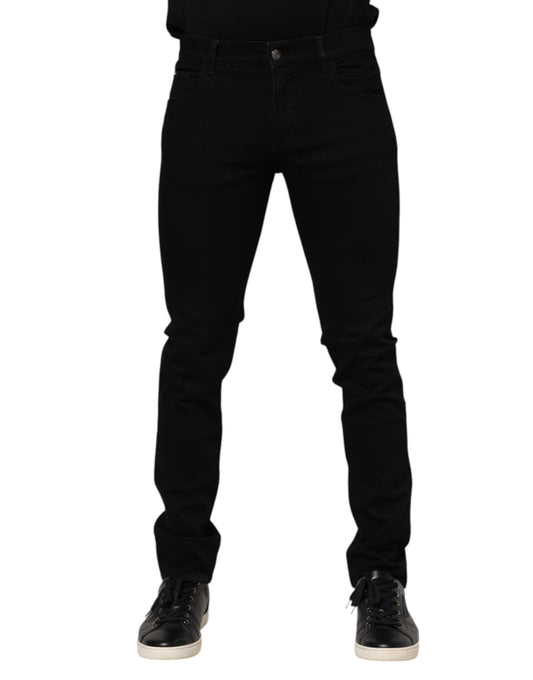 Dark Blue Cotton Logo Plaque GOLD Denim Jeans-Dolce & Gabbana-LabelTerrace.com