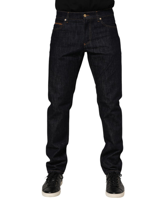 Dark Blue Cotton Logo Plaque Men Denim Jeans-Dolce & Gabbana-LabelTerrace.com