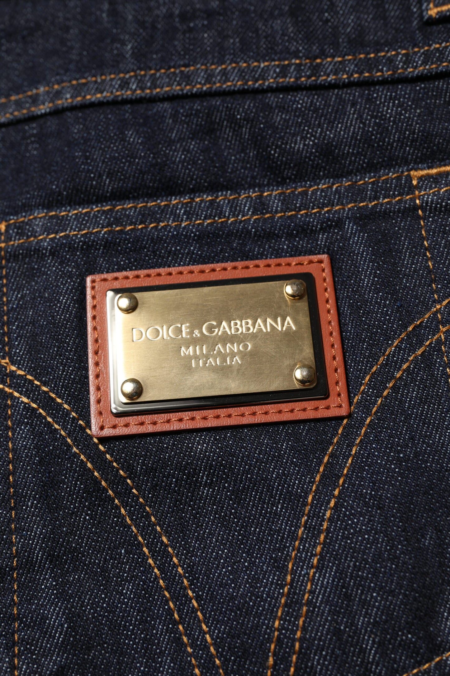 Dark Blue Cotton Logo Plaque Men Denim Jeans-Dolce & Gabbana-LabelTerrace.com