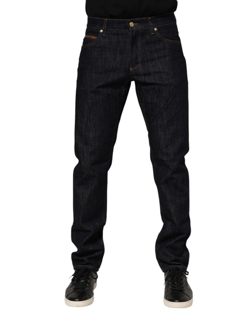 Dark Blue Cotton Logo Plaque Men Denim Jeans-Dolce & Gabbana-LabelTerrace.com