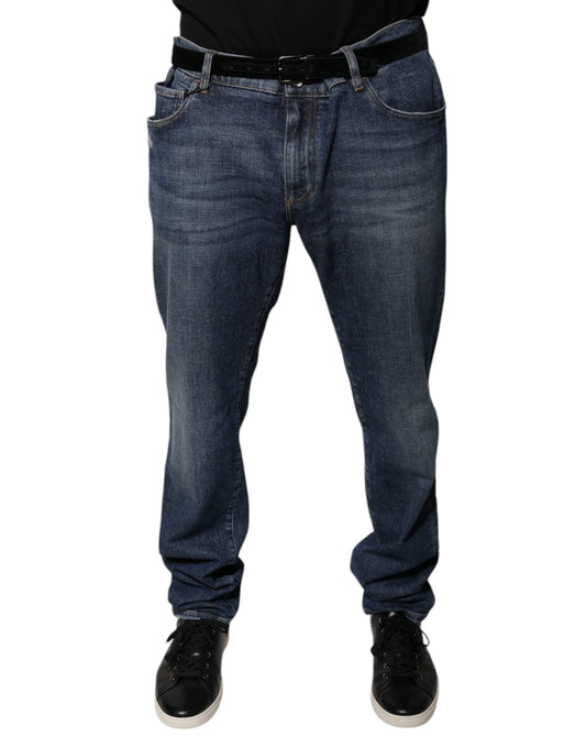 Dark Blue Cotton Logo Skinny Denim Jeans-Dolce & Gabbana-LabelTerrace.com
