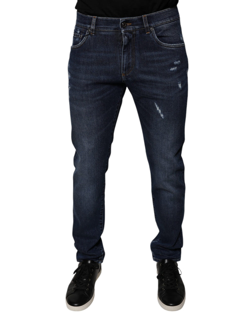 Dark Blue Cotton Logo Skinny Denim Jeans-Dolce & Gabbana-LabelTerrace.com