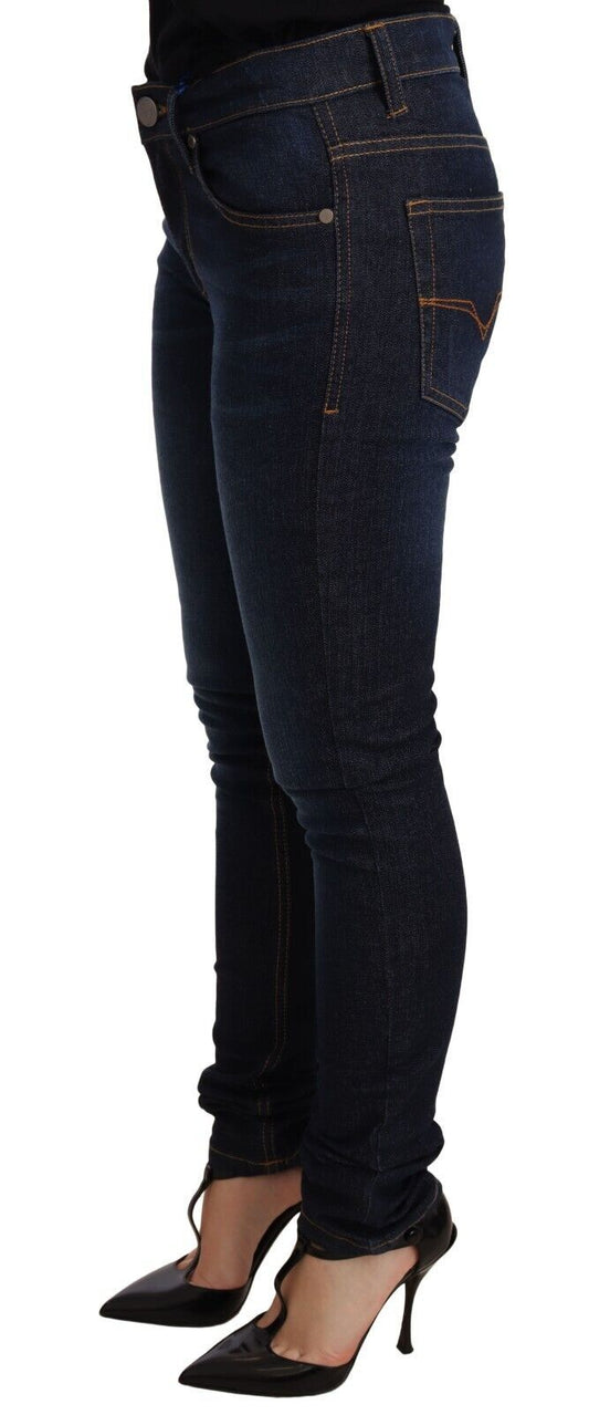 Dark Blue Cotton Low Waist Skinny Denim Jeans-Versace Jeans-LabelTerrace.com