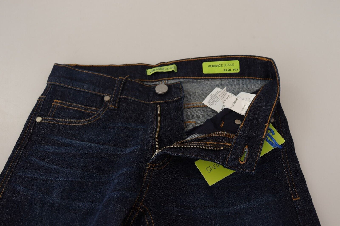 Dark Blue Cotton Low Waist Skinny Denim Jeans-Versace Jeans-LabelTerrace.com