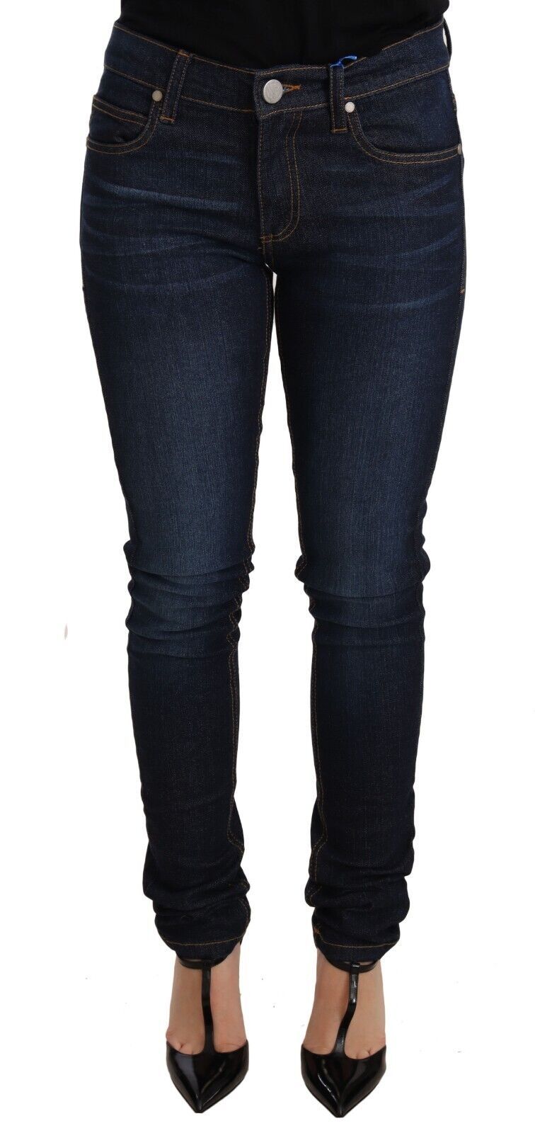 Dark Blue Cotton Low Waist Skinny Denim Jeans-Versace Jeans-LabelTerrace.com