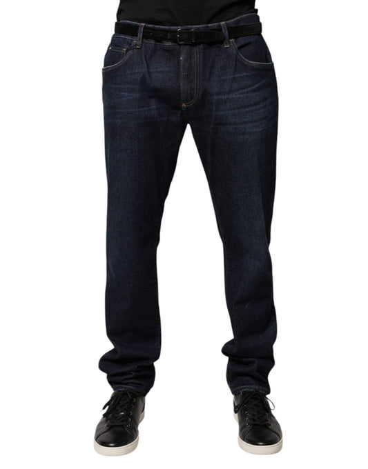 Dark Blue Cotton Skinny Denim Jeans-Dolce & Gabbana-LabelTerrace.com