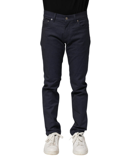 Dark Blue Cotton Skinny Denim Jeans-Dolce & Gabbana-LabelTerrace.com