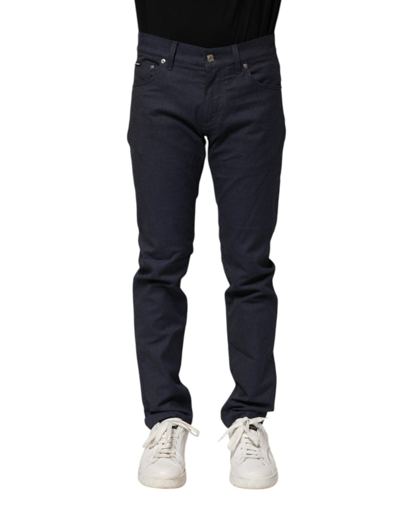 Dark Blue Cotton Skinny Denim Jeans-Dolce & Gabbana-LabelTerrace.com