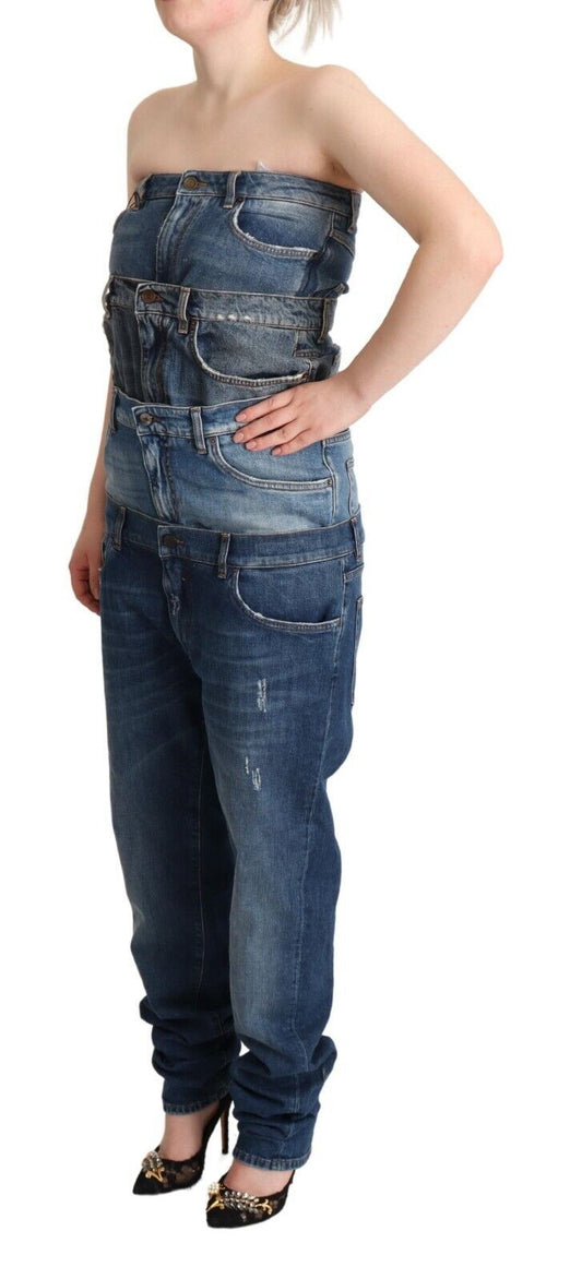 Dark Blue Cotton Strapless Denim Jumpsuit Dress-Dolce & Gabbana-LabelTerrace.com