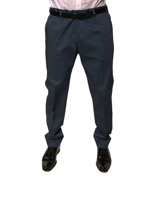 Dark Blue Cotton Stretch Skinny Men Dress Pants-Dolce & Gabbana-LabelTerrace.com