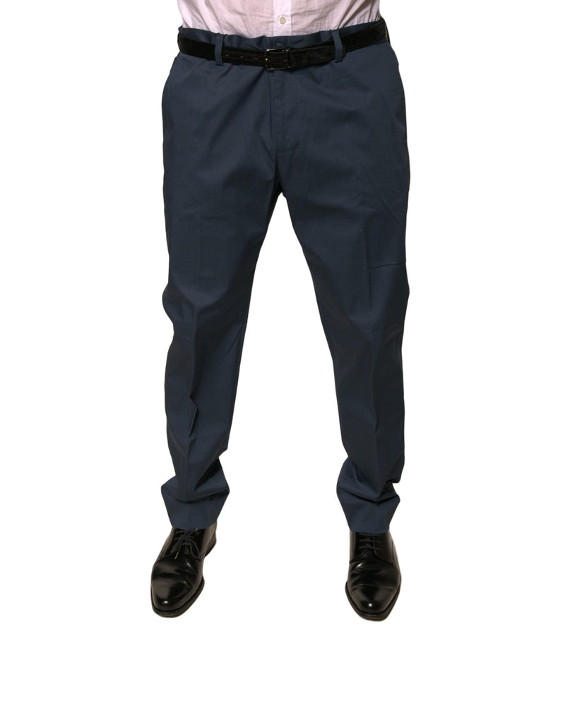 Dark Blue Cotton Stretch Skinny Men Dress Pants-Dolce & Gabbana-LabelTerrace.com