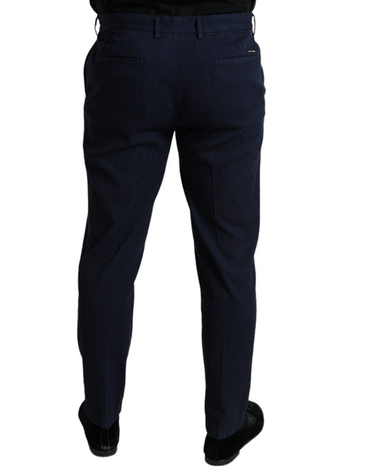 Dark Blue Cotton Stretch Slim Fit Dress Pants-Dolce & Gabbana-LabelTerrace.com