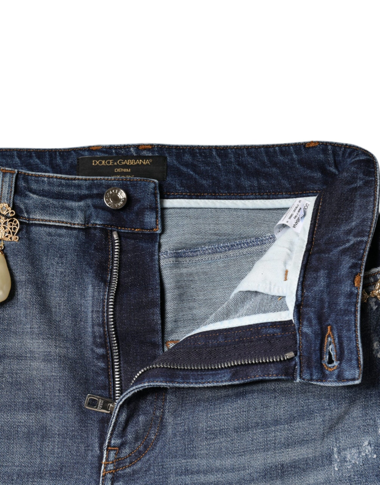 Dark Blue Cotton Tattered Skinny Denim Jeans-Dolce & Gabbana-LabelTerrace.com