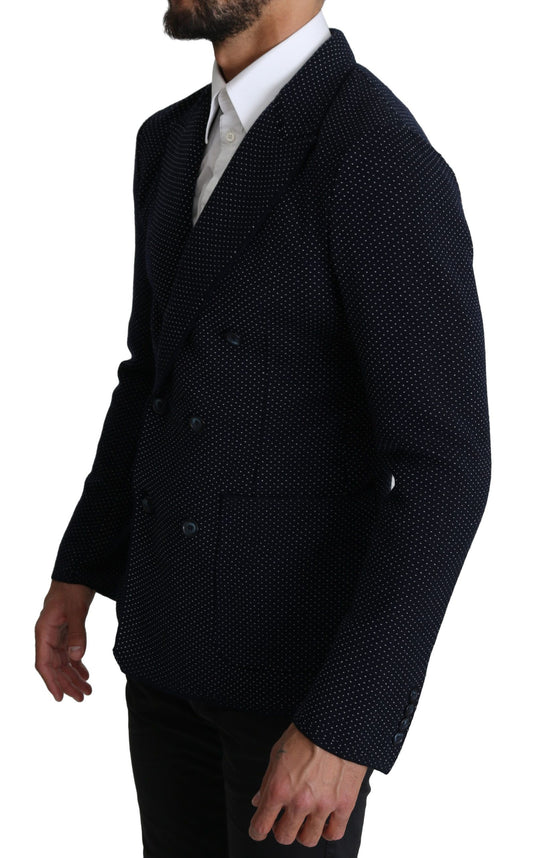 Dark Blue Dotted Double Breasted Coat Blazer-Dolce & Gabbana-LabelTerrace.com