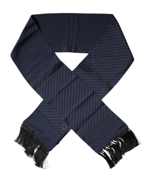 Dark Blue Fantasy Fringes Neck Wrap Scarf-Dolce & Gabbana-LabelTerrace.com