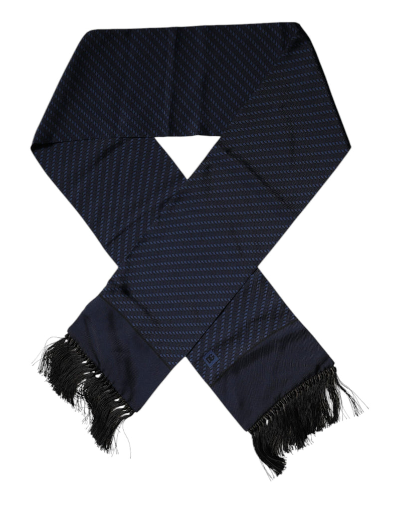 Dark Blue Fantasy Fringes Neck Wrap Scarf-Dolce & Gabbana-LabelTerrace.com