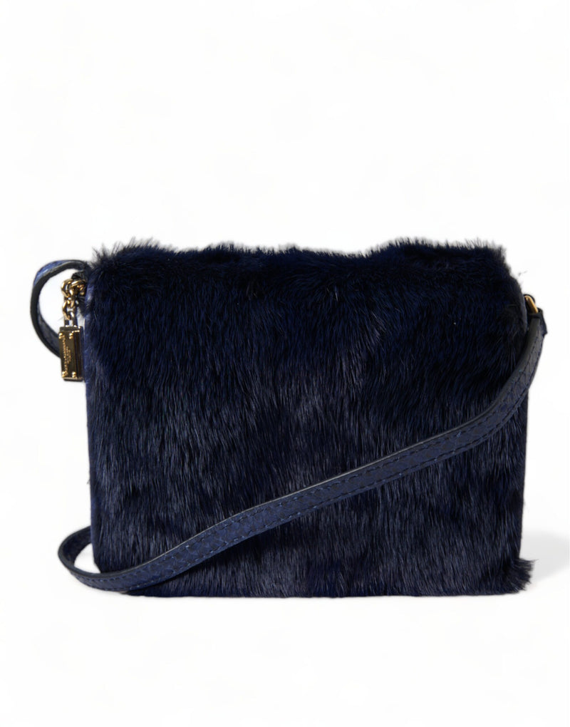 Dark Blue Fur Ayers Lily Twist Crossbody Shoulder Bag-Dolce & Gabbana-LabelTerrace.com