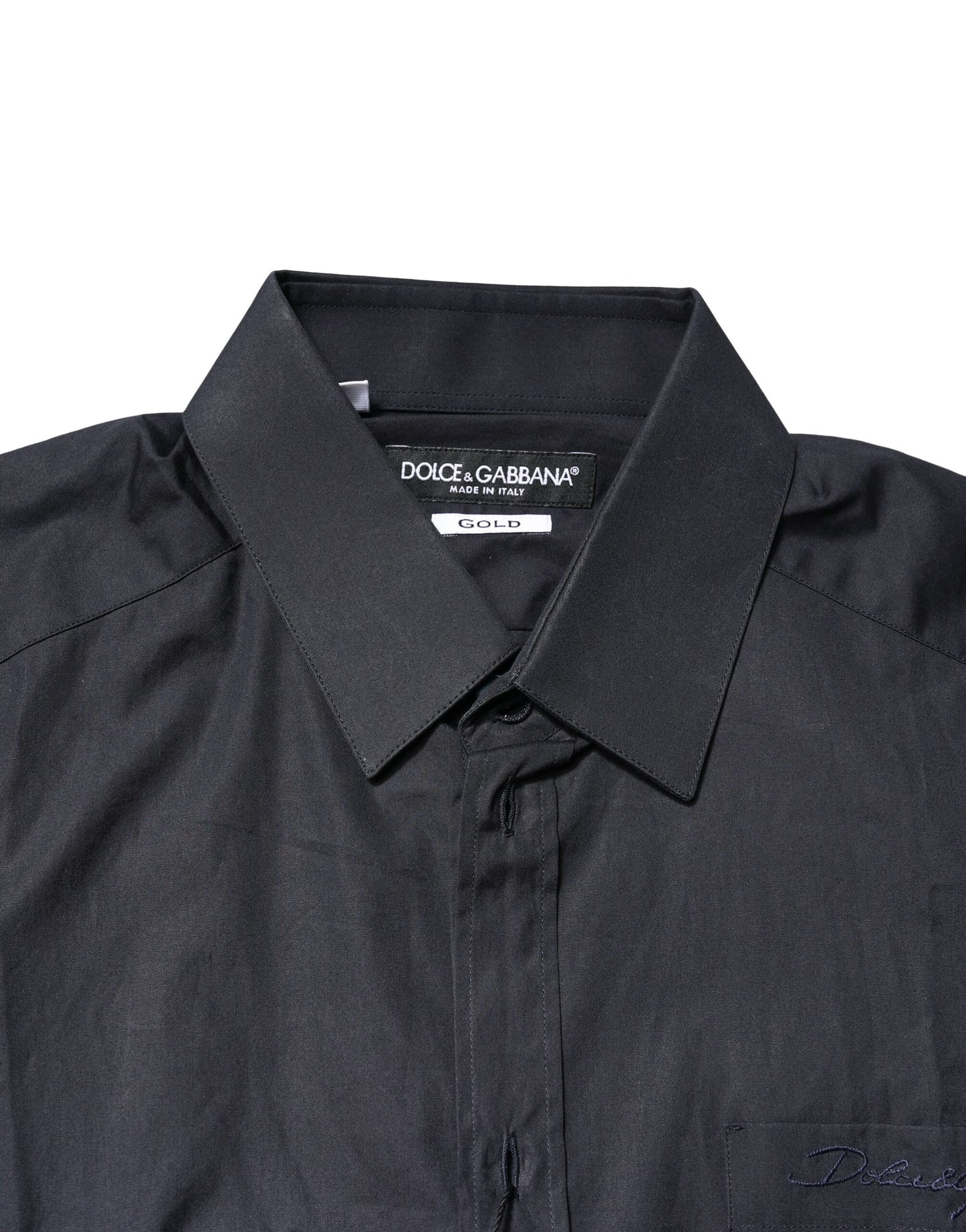 Dark Blue GOLD Cotton Long Sleeves Dress Shirt-Dolce & Gabbana-LabelTerrace.com