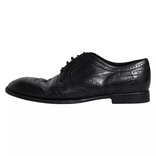 Dark Blue Leather Derby Wingtip Formal Shoes-Dolce & Gabbana-LabelTerrace.com