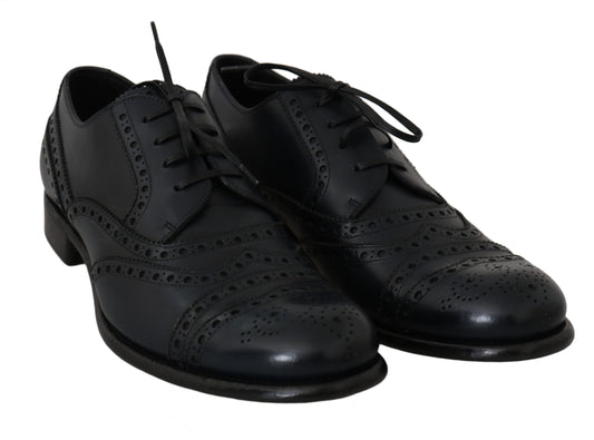 Dark Blue Leather Wingtip Oxford Dress Shoes-Dolce & Gabbana-LabelTerrace.com