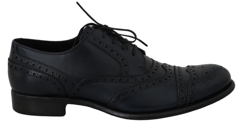 Dark Blue Leather Wingtip Oxford Dress Shoes-Dolce & Gabbana-LabelTerrace.com