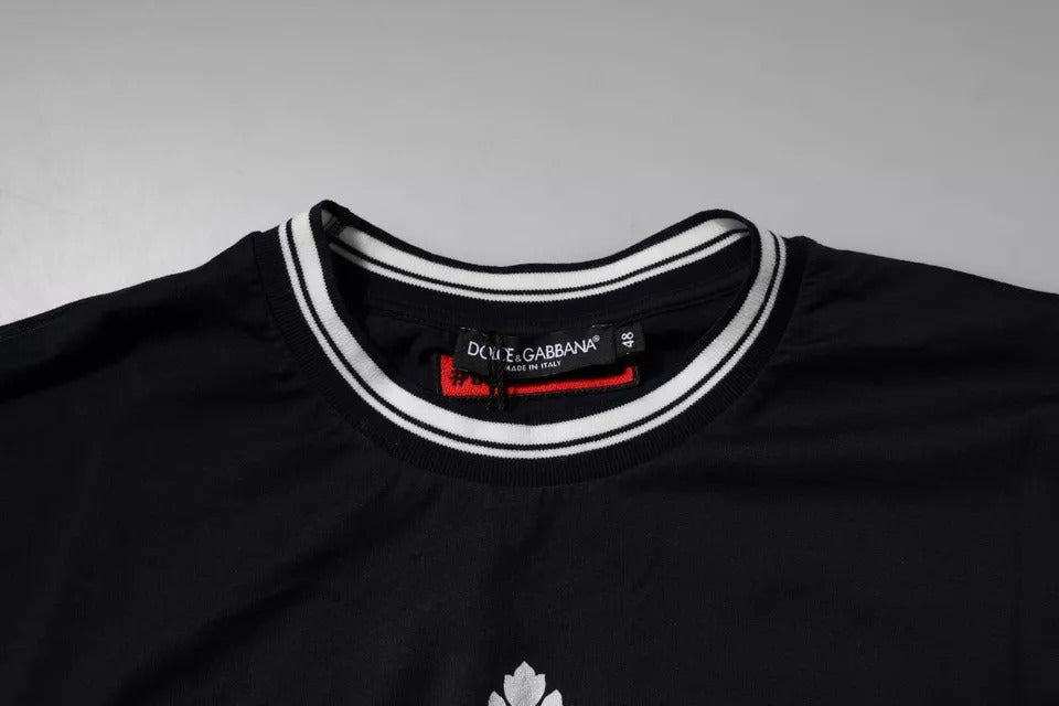 Dark Blue Logo Crown Cotton Crew Neck T-shirt-Dolce & Gabbana-LabelTerrace.com