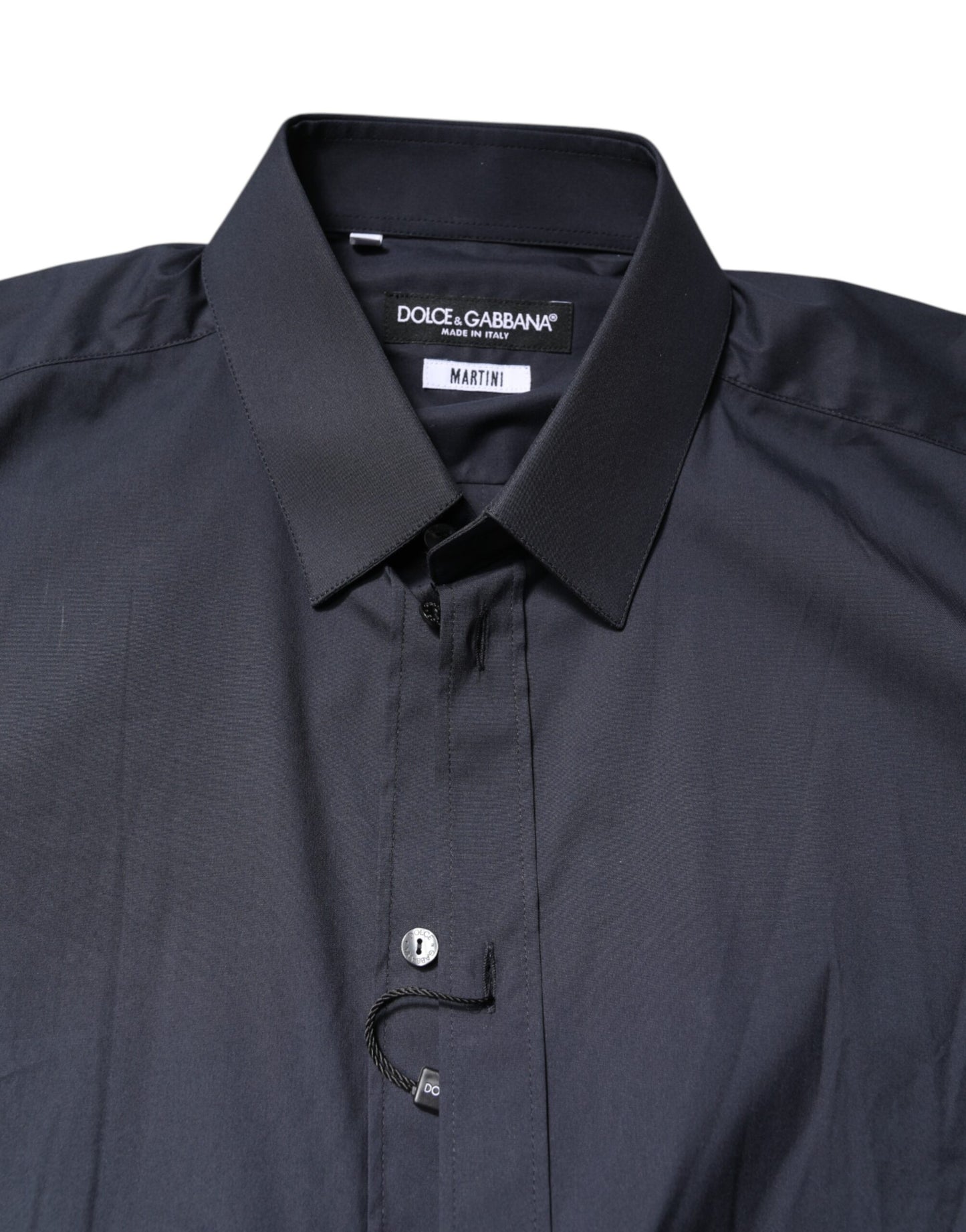 Dark Blue MARTINI Cotton Dress Formal Shirt-Dolce & Gabbana-LabelTerrace.com