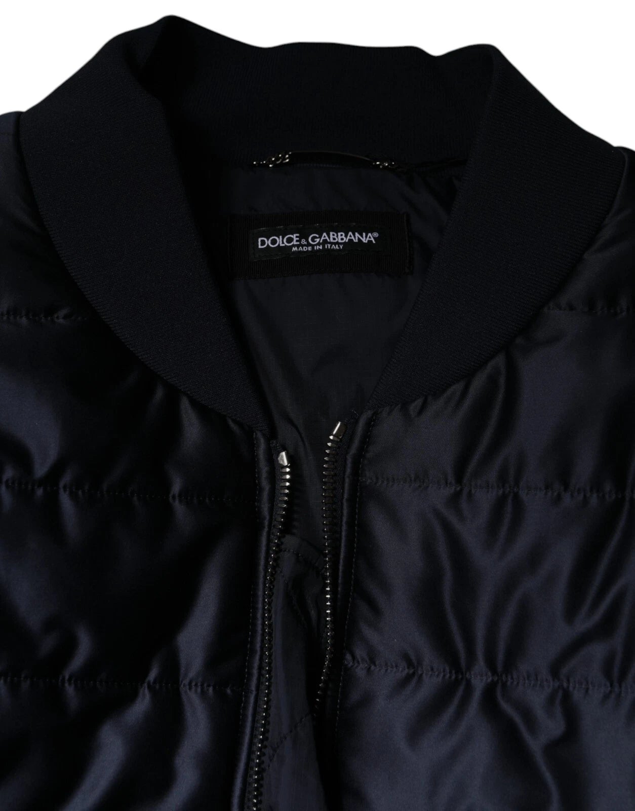 Dark Blue Quilted Full Zip Bomber Jacket-Dolce & Gabbana-LabelTerrace.com