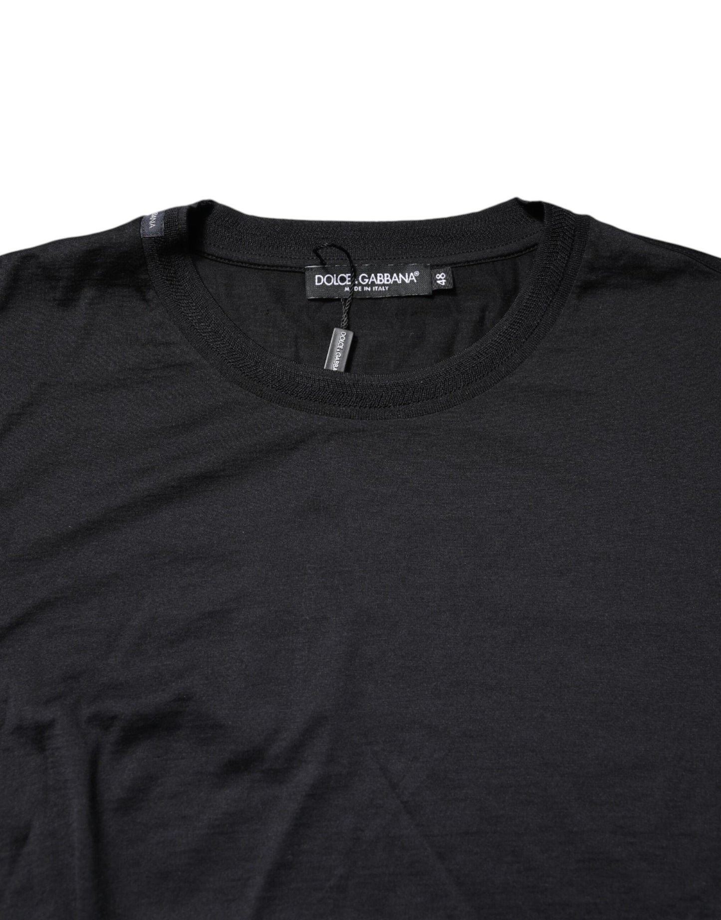 Dark Blue Silk Crew Neck Men Pullover Sweater-Dolce & Gabbana-LabelTerrace.com