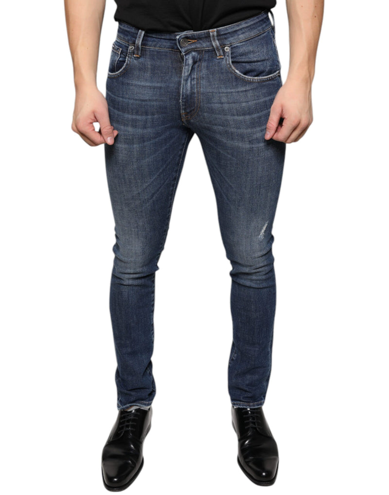 Dark Blue Washed Cotton Skinny Denim Jeans-Dolce & Gabbana-LabelTerrace.com
