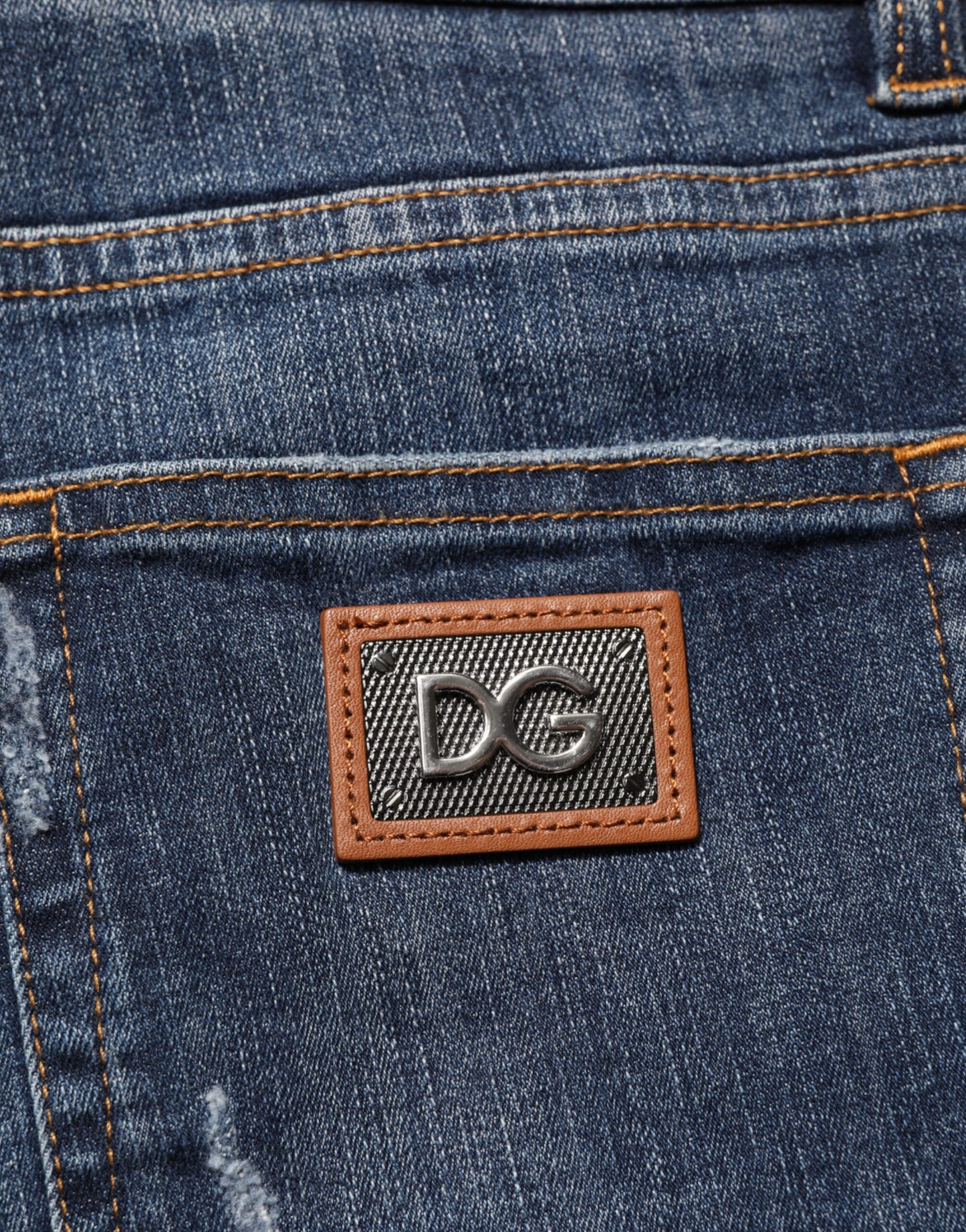 Dark Blue Washed Running Ripped Denim Jeans-Dolce & Gabbana-LabelTerrace.com