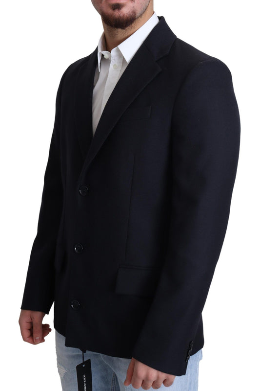Dark Blue Wool Single Breasted Coat Jacket-Dolce & Gabbana-LabelTerrace.com
